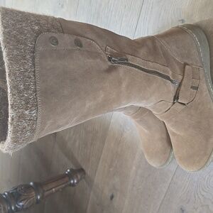 Tan Suede Under The Knee Boots.